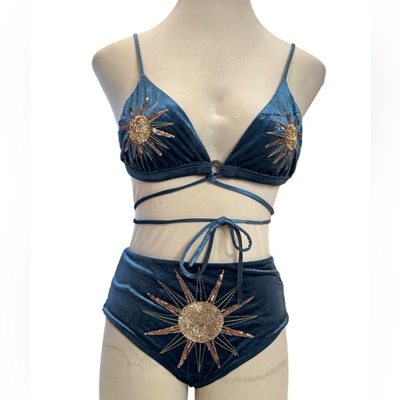 Hey Babe Other - HEY BABE,TEAL VELVET SEQUINED BIKINI SIZE LARGE VINTAGE STYLE